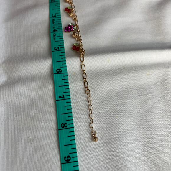 Fruity Charm Bracelet Rhinestones Enamel on Gold Paperclip Chain Dainty NEW Cute - Picture 3 of 7